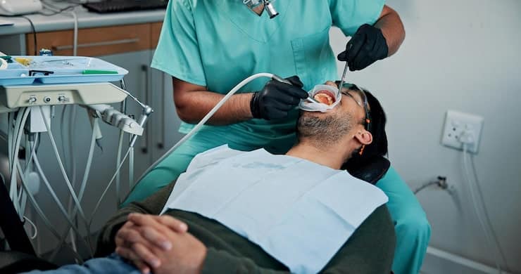 Tooth extraction procedure at dental office